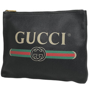 Gucci Logo Portfolio Clutch Bag, Sherry Line Web Black Leather, 500981, Women's
